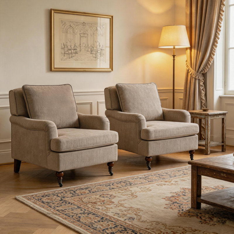 English Classic Roll Arm Chair, Beige, 2, 29" W x 35" D x 33" H