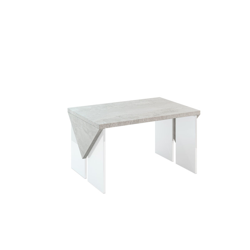 Trip Solid Coffee Table with Storage, Concrete Flow Top/White Gloss Base, 50cm H x 90cm W x 60cm D