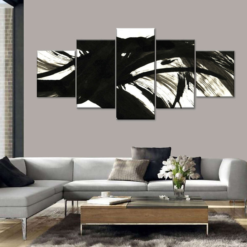 Strokes And Lines Dark Abstract 5 pièces, H 42 po x l 92 po x P 1,25 po