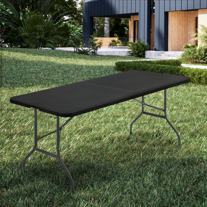 6ft Black Plastic Foldable Picnic Table with Steel Frame