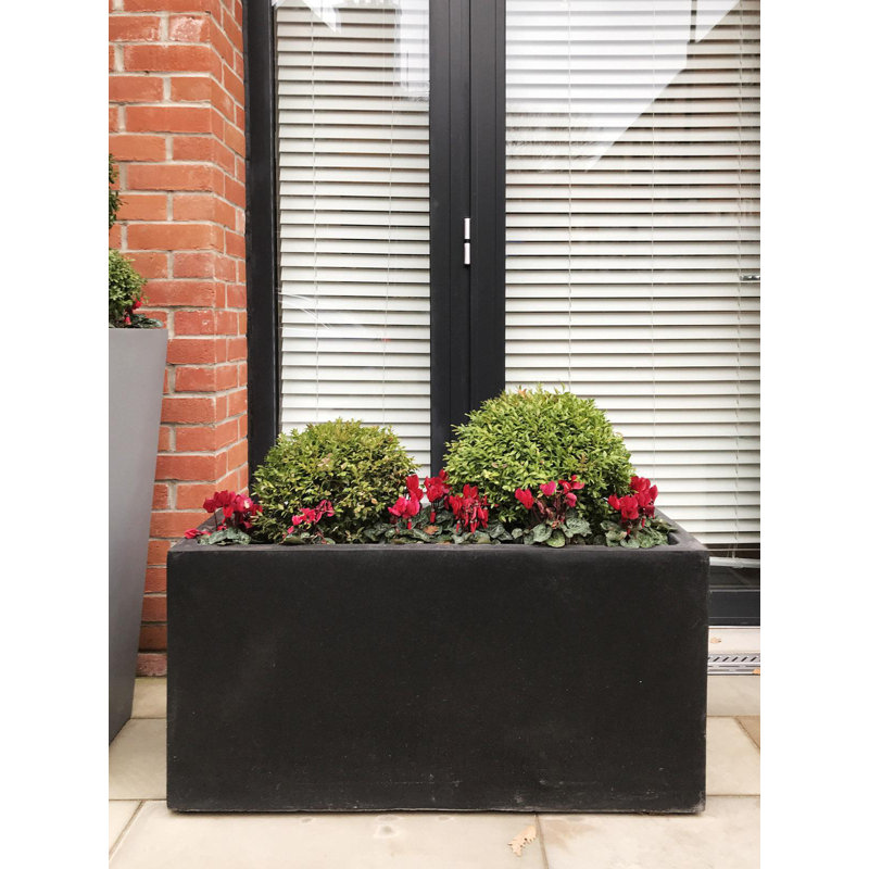 Frostproof, Concrete Effect Garden Planter Pot with Drainage Holes, Black, 41cm H x 85cm W x 26cm D