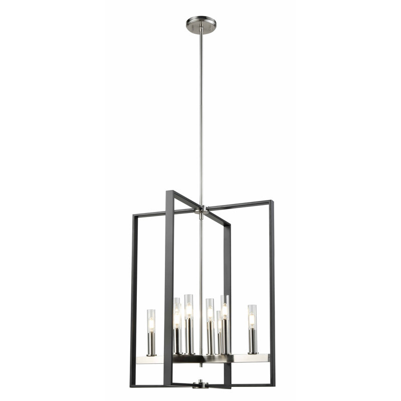 Lustre géométrique 8 lumières unique Nahlia, Nickel satiné / graphite