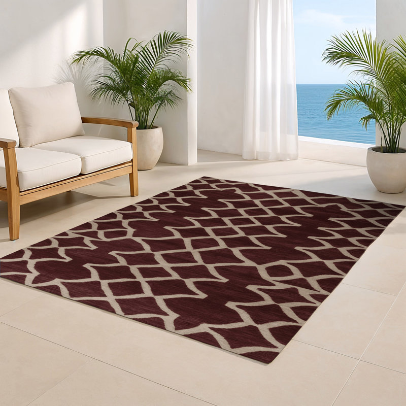 Trellis Black Indoor and Outdoor Area Rug, Rectangle 8' x 10'