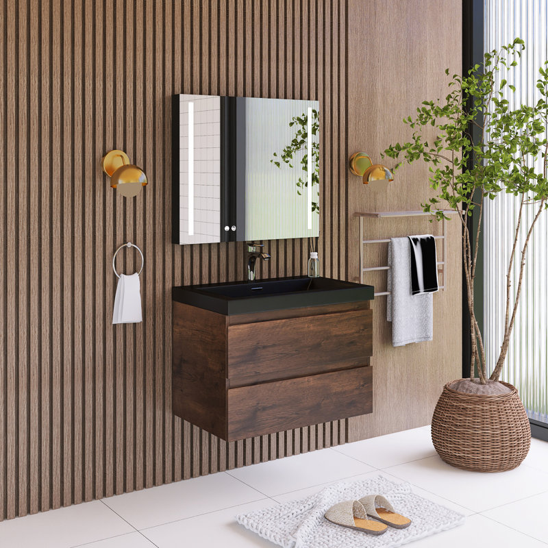 Mannus 29.52'' Single Bathroom Vanity with Resin Top, Dark Brown