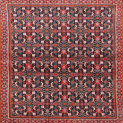 Tapis oriental en laine / polyester tissé à la machine bleu / rouge
