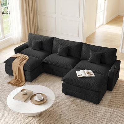 Canapé modulaire 108 po avec 2 repose-pieds amovibles, canapé rembourré en U confortable avec revêtement en U, housse amovible avec coussins décoratifs, combinaison libre, canapé 5 places