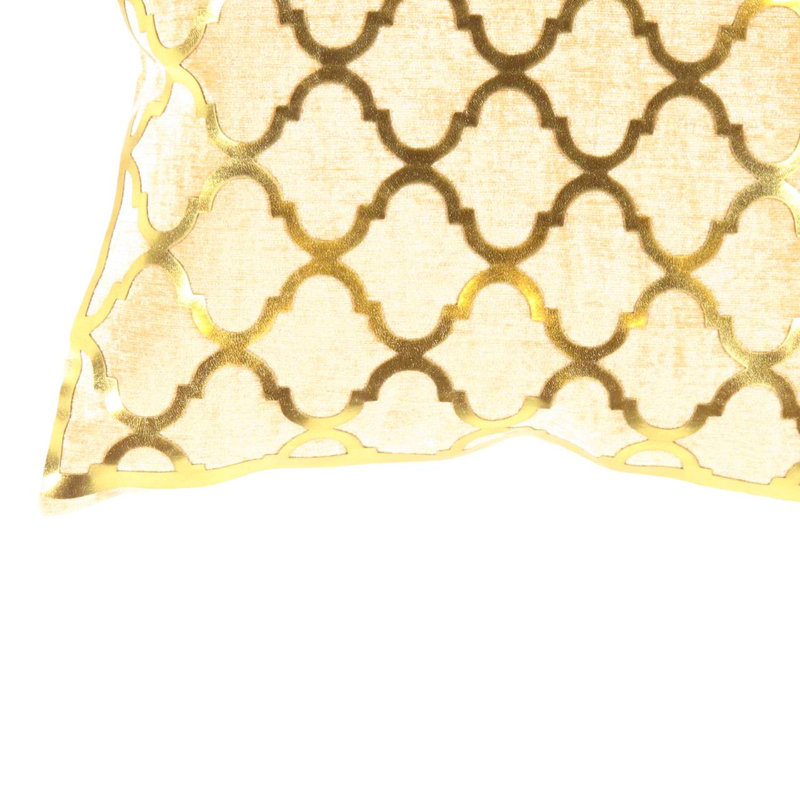 Coussin décoratif en velours Pasargad 16 po x 16 po, Beige / or géométrique