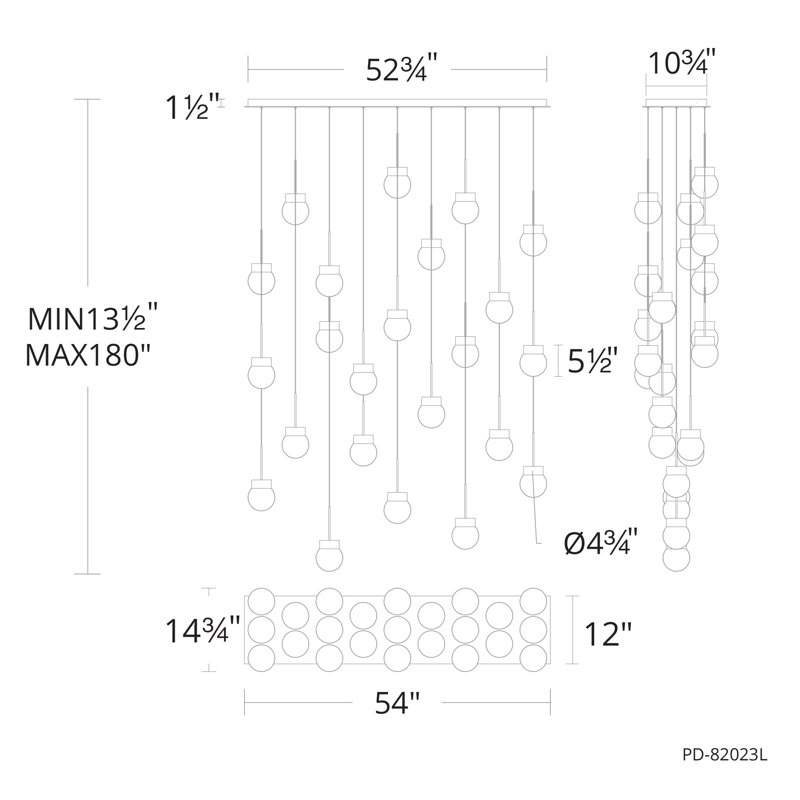 Double Bubble LED Pendant, Black, 5.5" H x 41.75" W x 11.25" D, 23