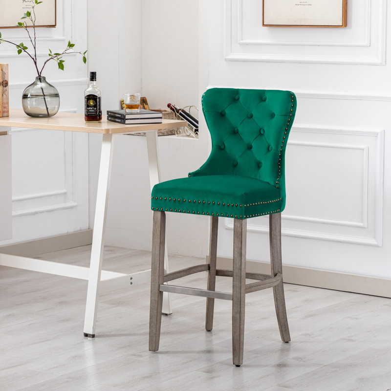 Tabouret de bar et de comptoir Kirsten, Tabouret de bar (siège d'une hauteur de 29 po), Vert / cadre gris antique