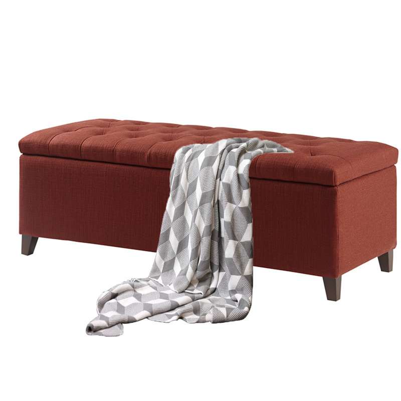 Jahmere Polyester Upholstered Storage Bench, Rust Red