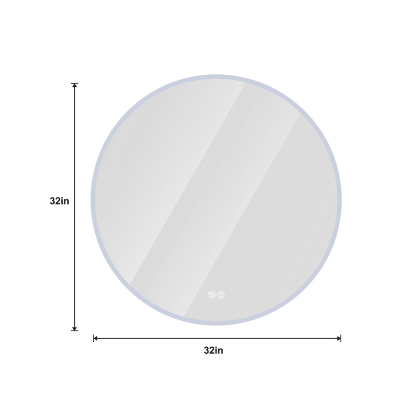 Miroir rond de salle de bain 32 po à DEL avec meuble-lavabo mural, anti-buée, 3 lumières réglables à température de couleur et à intensité variable, miroir de maquillage pour la chambre à coucher et la salle de bain, miroir intelligent pour la d?