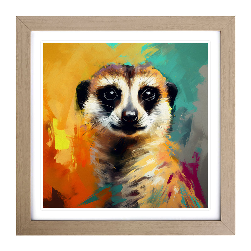 Meerkat Gestural Art - Framed Print, Oak