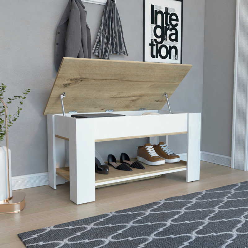 Table de rangement à 1 tablette avec couvercle en chêne clair, Blanc