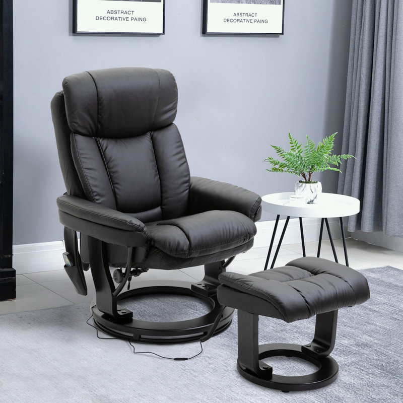 Fauteuil inclinable de massage en cuir PU avec repose-pieds, Noir