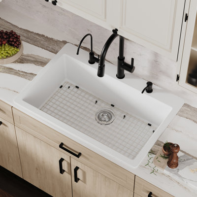 Karran Quartz 33'' X 22'' Large Single Bowl Drop-in Kitchen Sink With Bottom Grid and Strainer