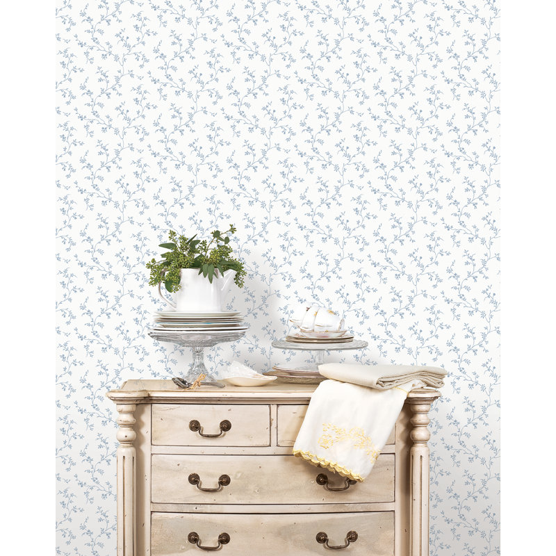 Pretty Prints Allisons Floral Trail Wallpaper Roll, Navy