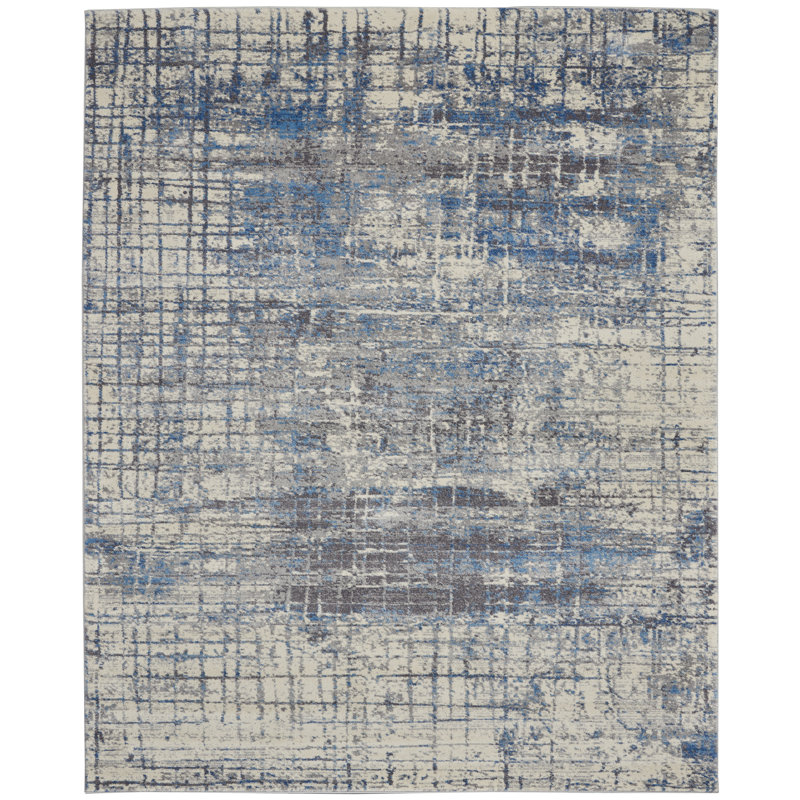 Torrent Abstract White/Gray/Blue Area Rug, Rectangle 9' x 12'