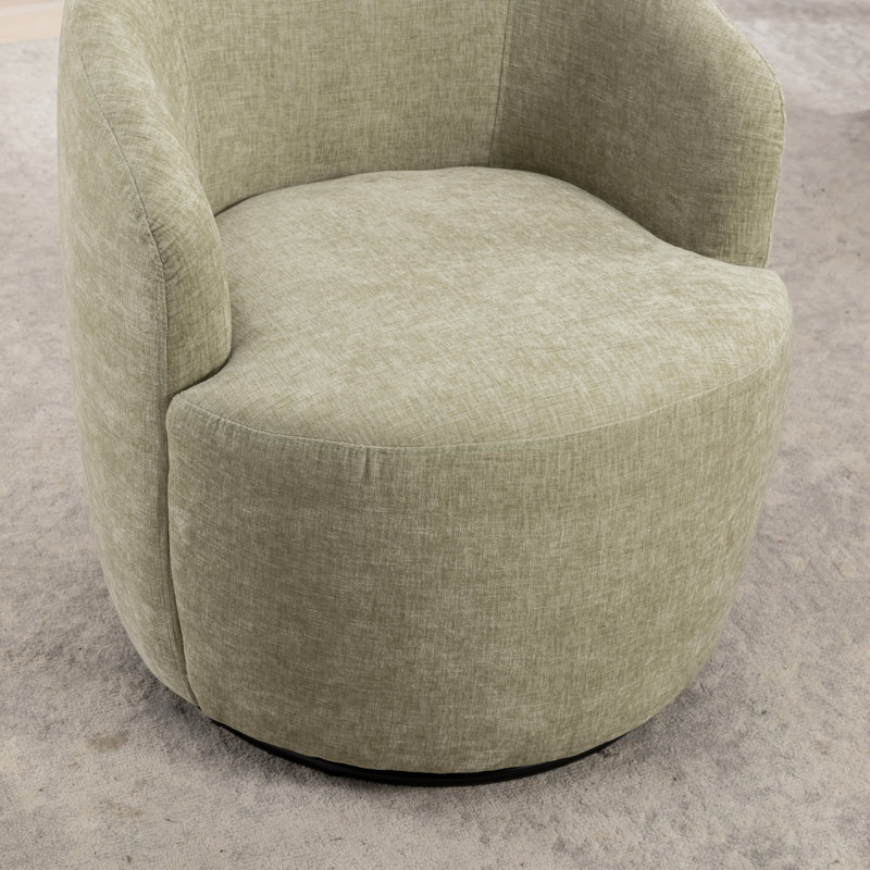 Fabric Swivel Accent Armchair Barrel Chair With Powder Coating Metal Ring, Light Green Chenille
