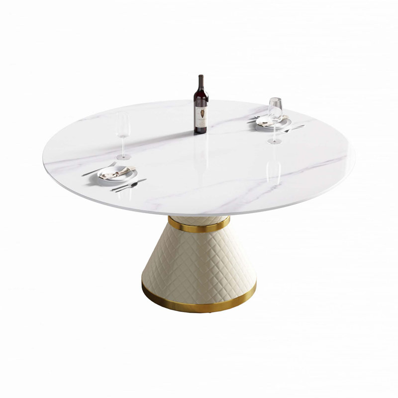 Artificial Stone Round Dining Table, 29.53"H x 59.05"L x 59.05"W, White