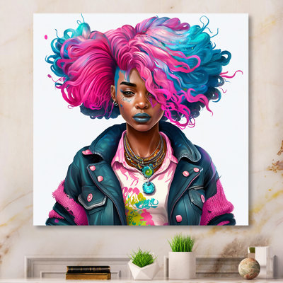 Rose et bleu femme afro-américaine IV - art mural femme afro-américaine