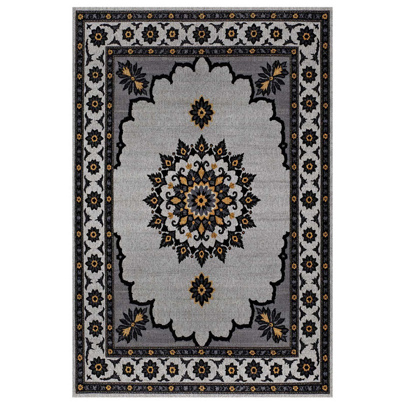 Albasa Collection Digital Print Cotton-Polyester Gray Moroccan Rug, Rectangle 6'7" x 8'3"