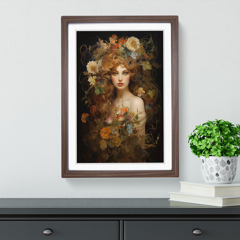XYZ-FRM-V1223-1683 Wildflowers Baroque - Single Picture Frame Print on Wood, Walnut, 64cm H x 46cm W x 2cm D