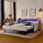 Twin Size Upholstery Sofa Bed With Three LED Lights, With Storage Adjustable Headboard, With Foldable Leg Pull Up Trundle Bed And Wireless Charging, Linen Padded Sofa Bed Frame, Beige-1695620594