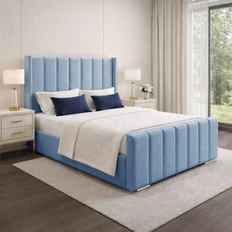 Premium Luxury Wingback Panel Bed Frame, Single (3'), Sky Blue