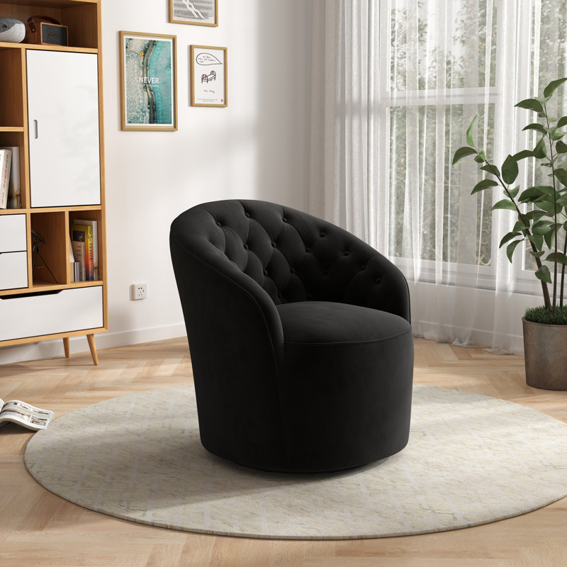 Keiera Velvet Swivel Barrel Chair, Black Velvet