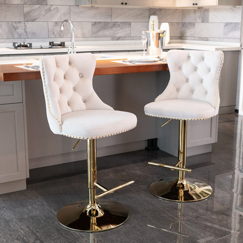 Tabouret pivotant à hauteur réglable Stormstown, Beige, Or