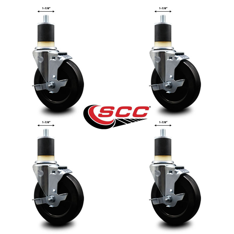 Ensemble de roulettes extensibles en caoutchouc dur pivotant 1-7 / 8 pouces avec frein SCC