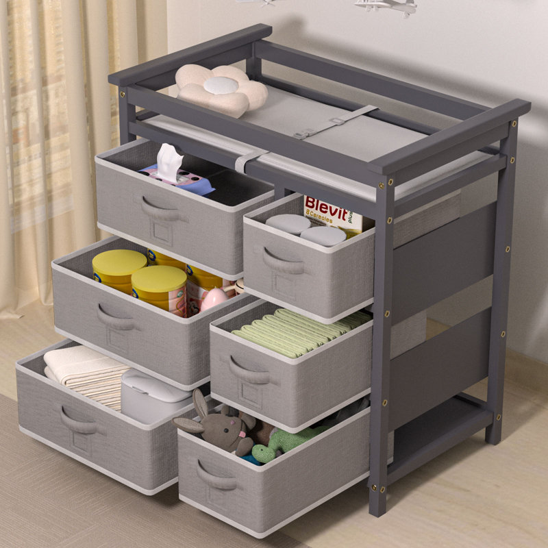 Angelynna Changing Table Dresser with Pad, Gray