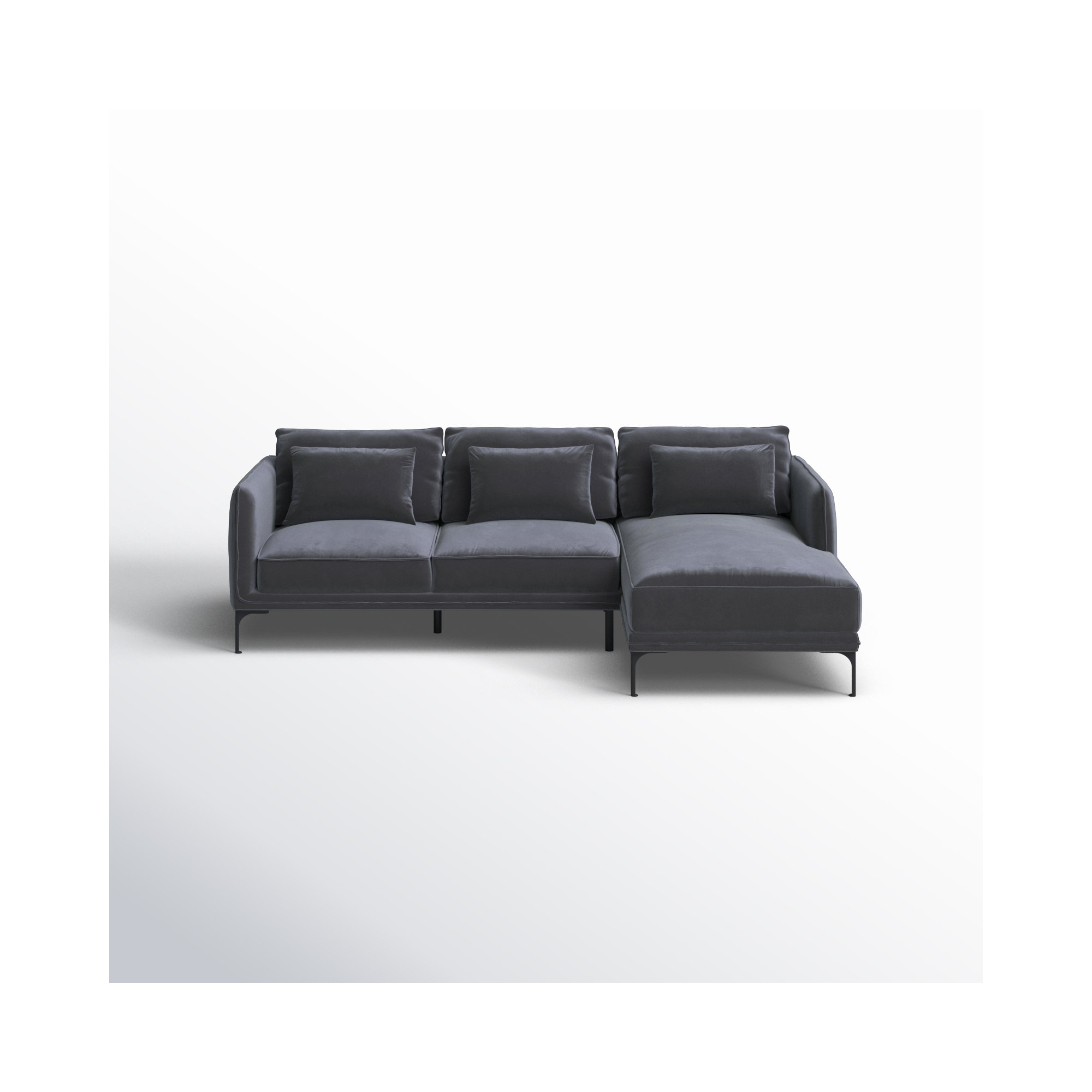 Rae Upholstered Chaise L-Sectional, Right Hand Facing, Grey Cotton Blend