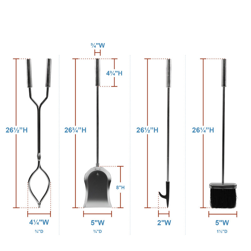 Ensemble d'outils de base pour foyer 4 pièces, Plaqué chrome