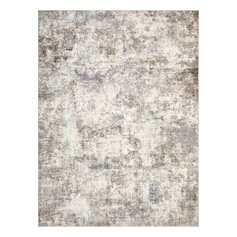 Tapis abstrait lavable pour bureau personnel, Rectangle 5 pi x 7 pi, Brown