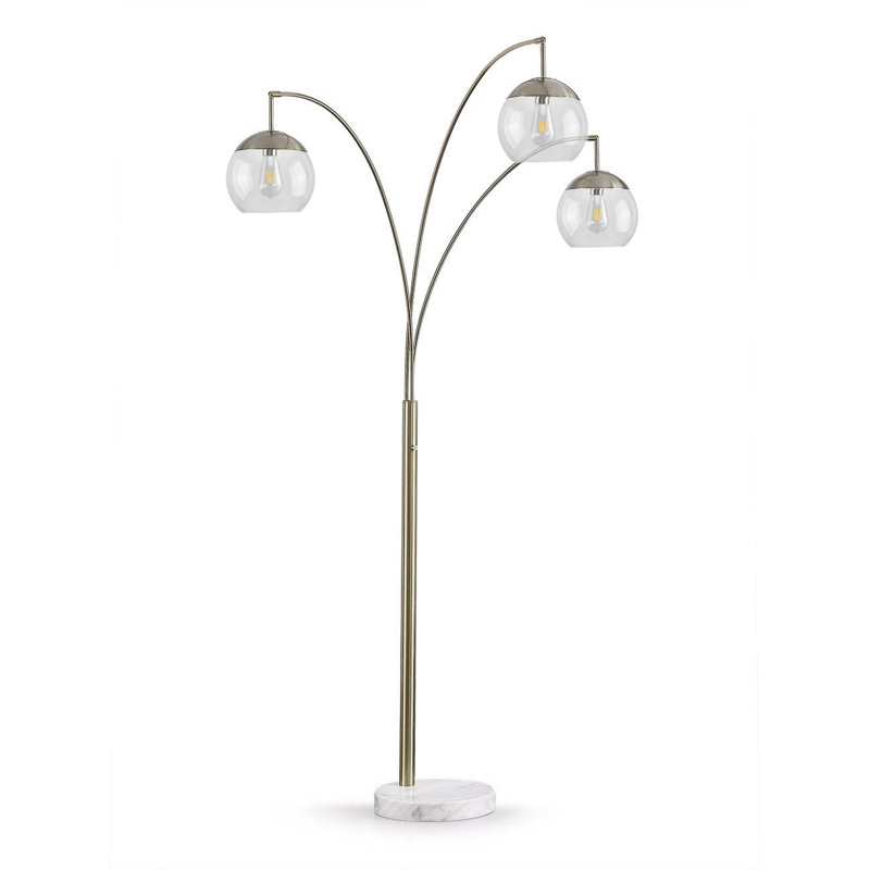 Eddo 84'' Arched Floor Lamp, Brushed Nickel, White