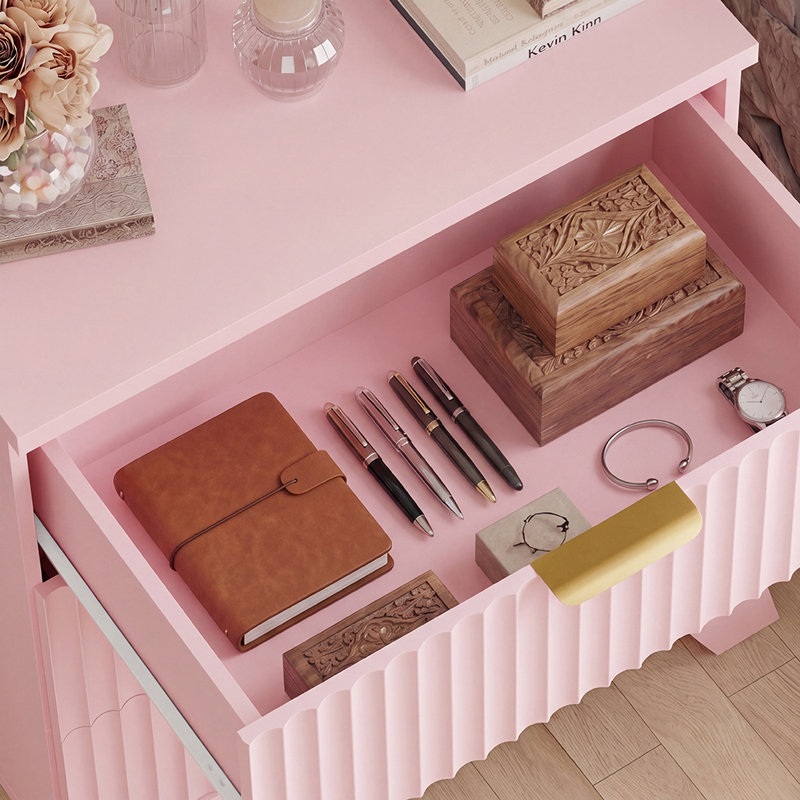 Commode à 3 tiroirs cannelée pour chambre à coucher avec commode, commode en bois de 23,6 po de largeur, table de chevet