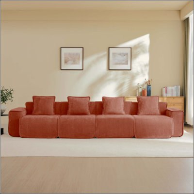 Canapé modulaire à 4 places avec passepoil à bordure française, sans assemblage requis, canapé moderne à 4 places avec coussins décoratifs, tissu de velours