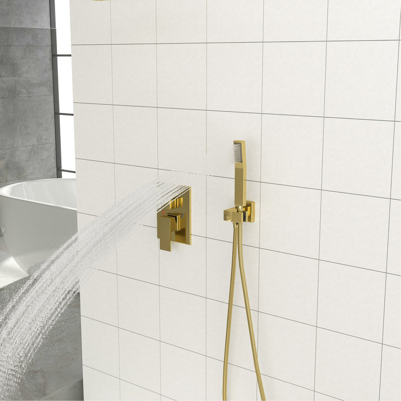 Ensemble de douche Gold - montage au plafond 10 po double avec valve équilibrée, pluie et à main, installation facile à nettoyer, système carré de 10 po et installation