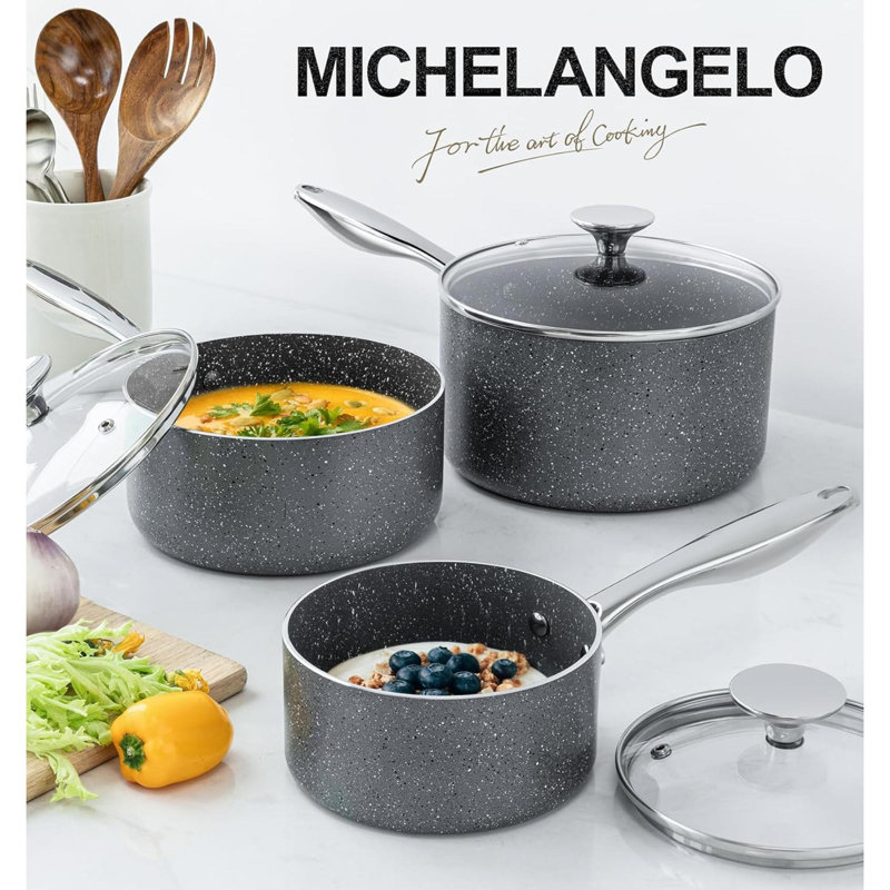 Casseroles avec couvercle Casseroles en granit avec couvercles 1 pte, 2 pintes et 3 pintes Ensemble de casseroles antiadhésives avec poignée en acier inoxydable
