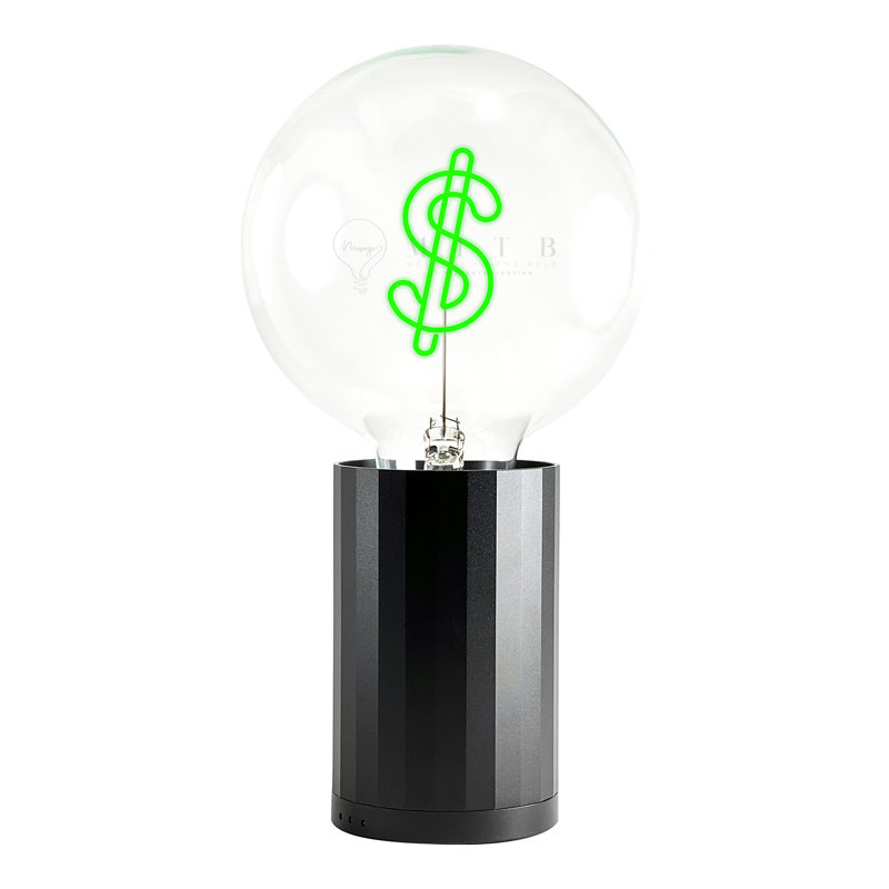 Bulb DOLLAR Green with Base Table Lamp PORTABLE, Metal, Black
