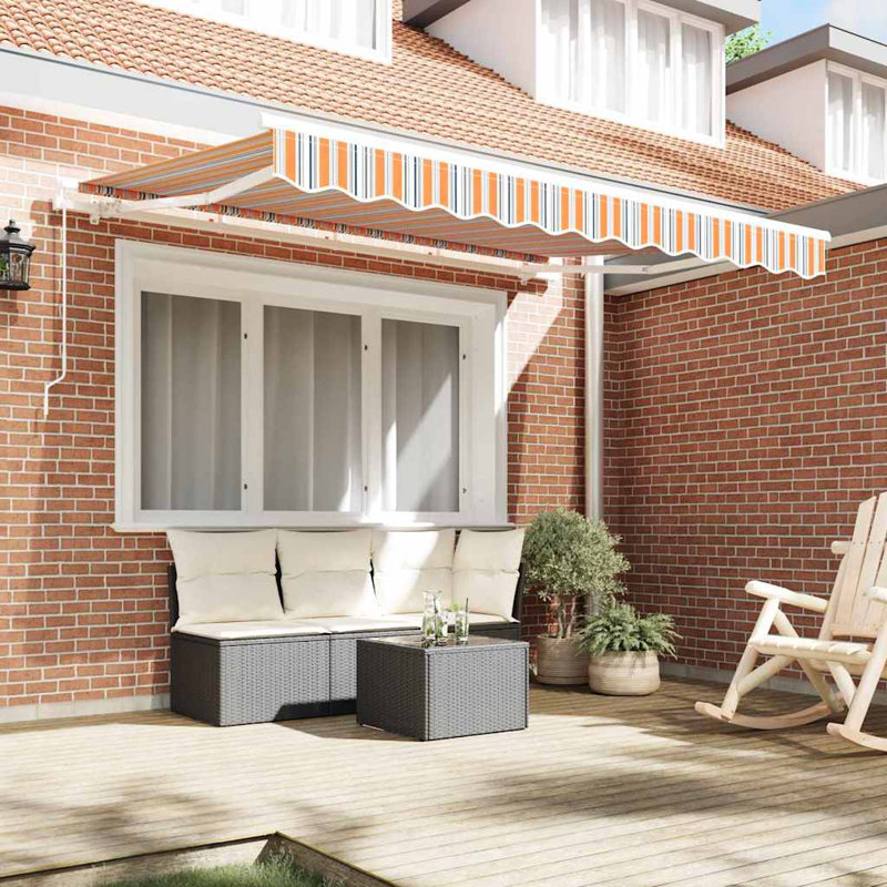 Brayden Studio 200cm D Retractable Door / Window Awning, 250 cm W x 200 cm D, Orange/Blue/White