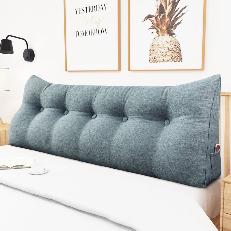 Coussin de tête de lit à dossier assis en mélange de lin gris, H 20 po x l 59 po x P 8 po