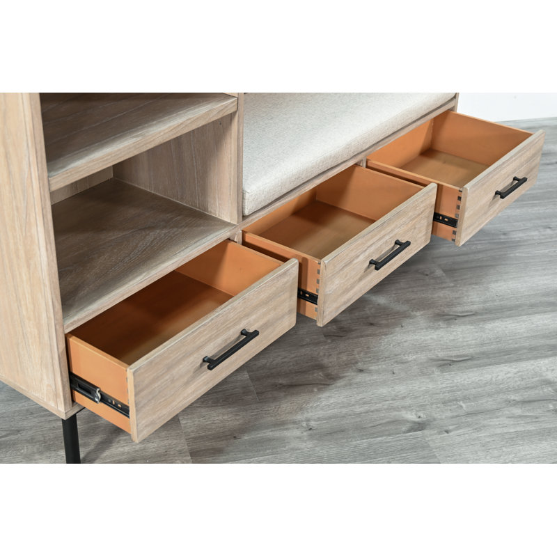 Jenny Light Brown Wood Hall Tree with Storage Bench
