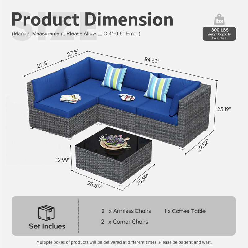 4 - Person Patio Conversation Set with Cushions, Navy Blue, No