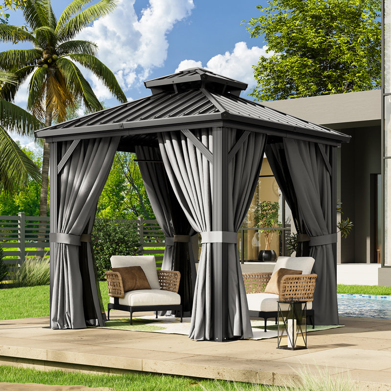 Aluminum Permanent Patio Gazebo with Double Roof, 8 Ft. W x 8 Ft. D