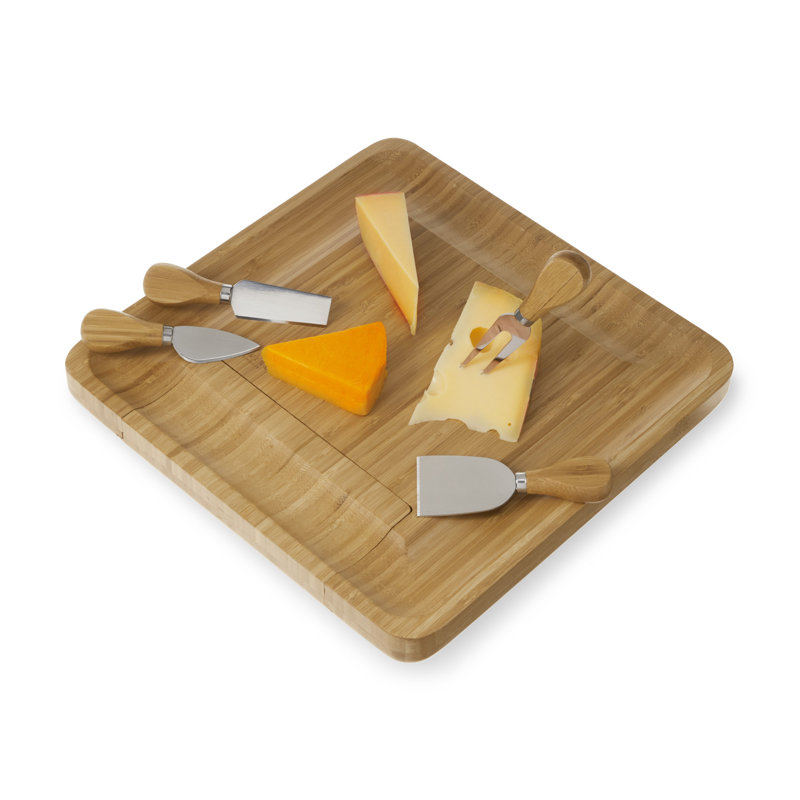 Twine Four Piece Bamboo Cheese Board and Knife Set