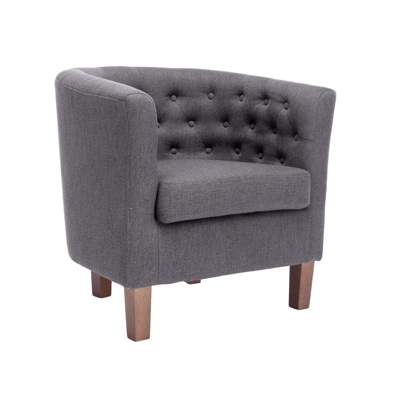 Cecille Barrel Accent Chair with Rubberwood Legs, Dark Grey