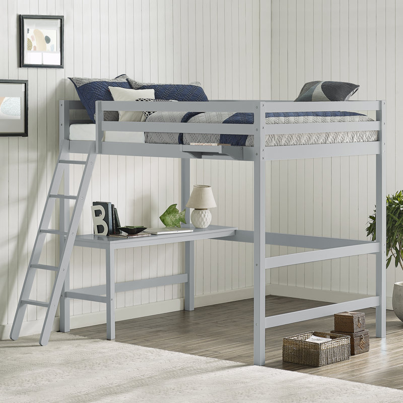 Lit mezzanine double avec bureau intégré Harold, Gris