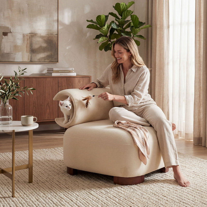 Chaise d'appoint moderne en polyester beige pour le salon - Convient aux animaux de compagnie, capacité de poids de 330 lb, conception élégante et durable